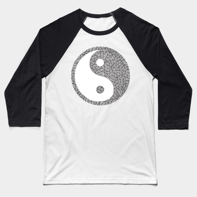 Black and white swirls doodles Yin Yang Baseball T-Shirt by Savousepate